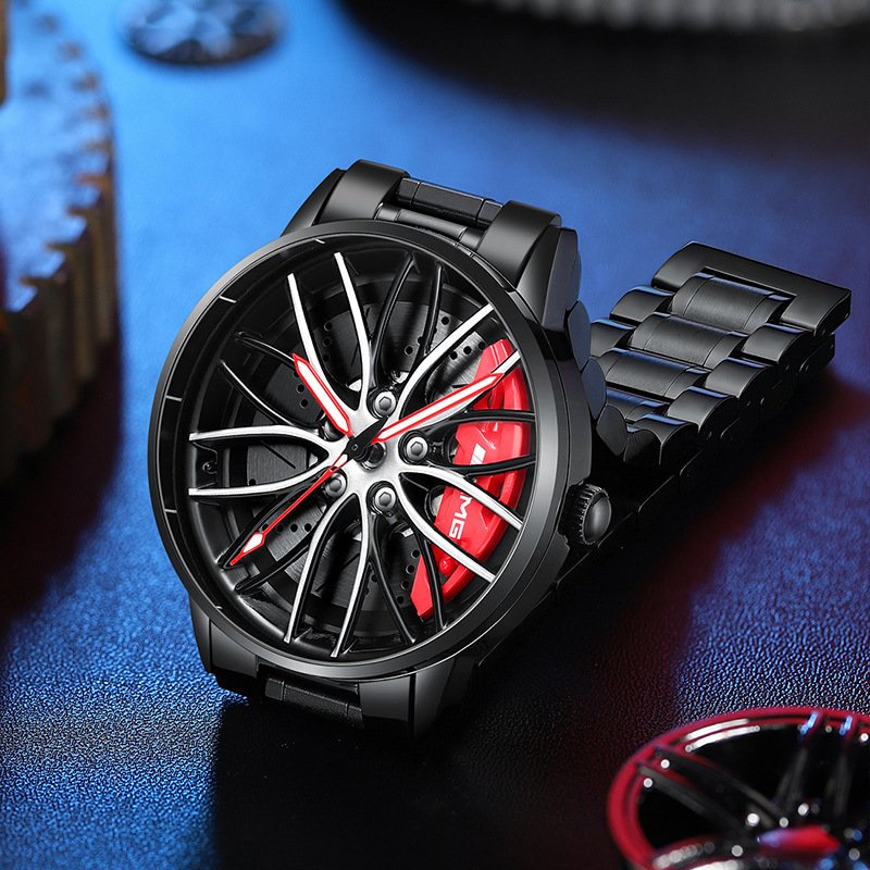 RaceVision horloge op de pols; een stijlvol herenaccessoire met sportief racewagenontwerp.