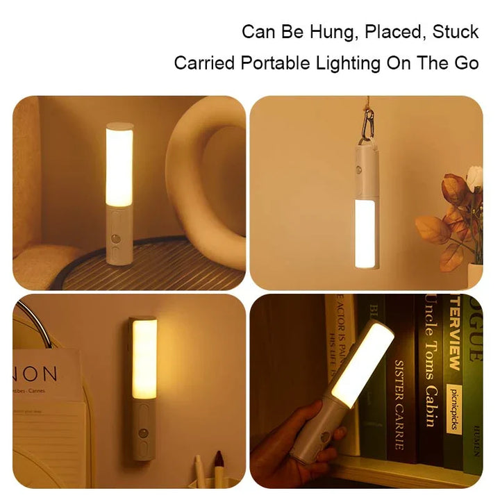 Slimme Lumos LED nachtlamp met bewegingssensor; ideaal voor gang, slaapkamer en kinderkamer. Draadloos en oplaadbaar.
