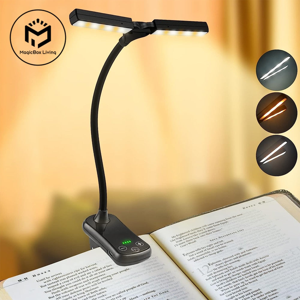 USB oplaadbaar LED boeklampje met clip, verstelbaar licht. Ideaal als leeslamp voor boekenliefhebbers.