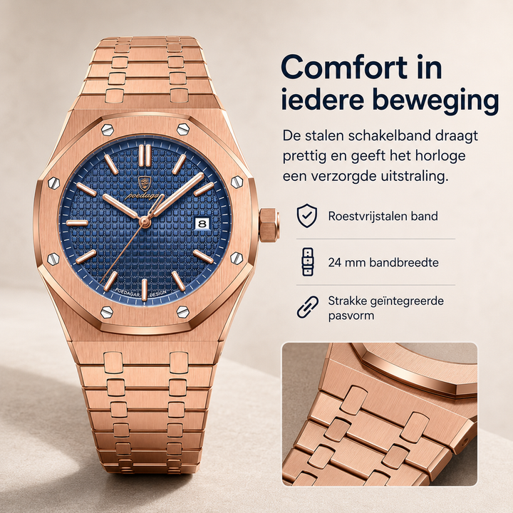 Zilverkleurig Jonas Deluxe horloge voor mannen, een veelzijdig en waterbestendig accessoire voor elk seizoen.