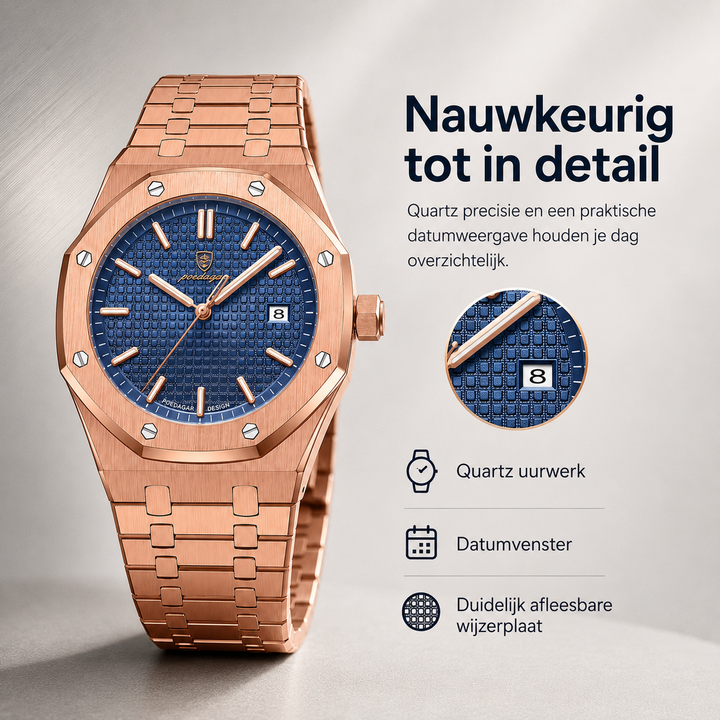 Jonas Deluxe heren quartz horloge, elegant en waterbestendig voor een actieve levensstijl.