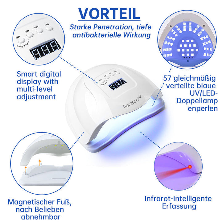 Compacte NailCure UV-LED uithardlamp voor gellak, geschikt voor handen en voeten, perfect voor nagelverzorging.