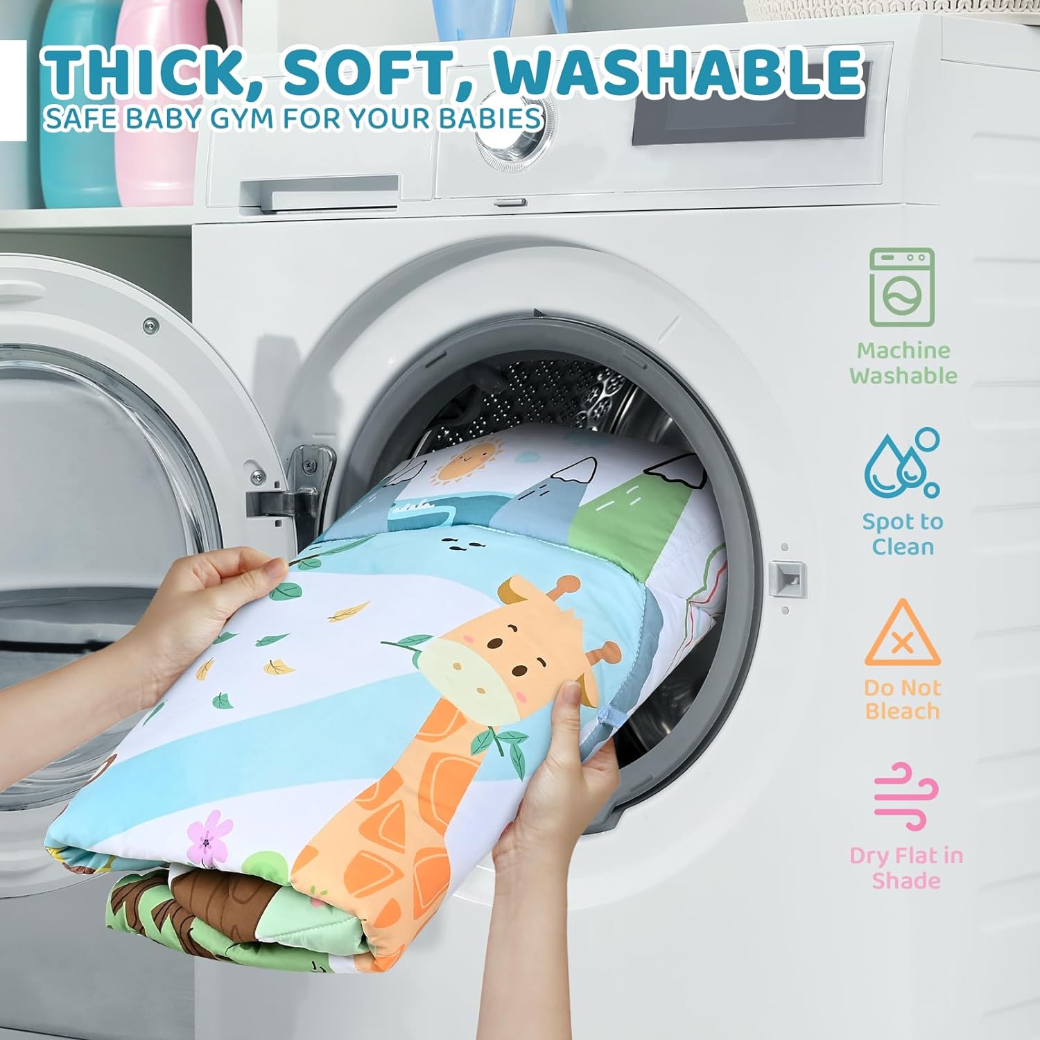 "8-in-1 baby activiteit speelkleed met kleurrijke speeltjes, balvormige elementen en wasbaar materiaal voor sensorische stimu