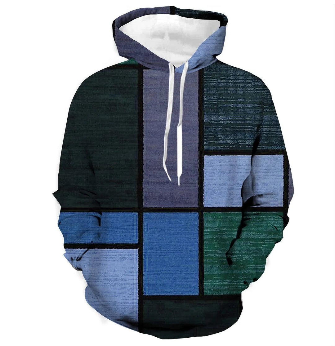 Grijze/blauwe geruite heren hoodie, oversized model, capuchon, perfect voor relaxte casual dagen.