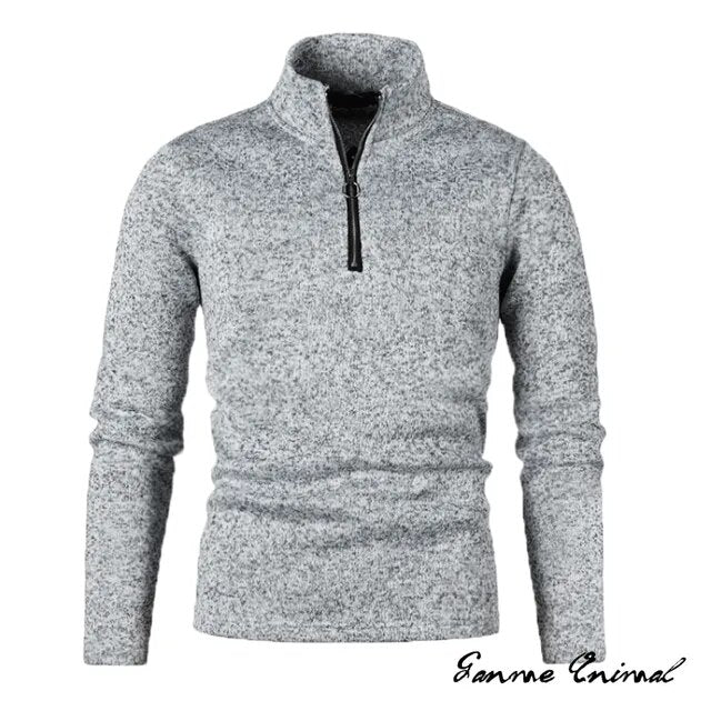 Warme heren pullover met halve rits, combineert stijl en comfort voor de wintermaanden.