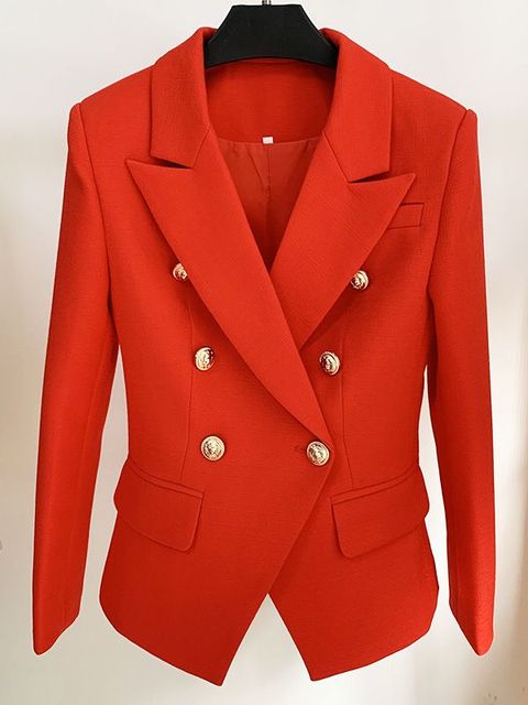 Dames mode: getailleerde blazer met lange mouwen en verfijnde leeuwenknopen, veelzijdig.