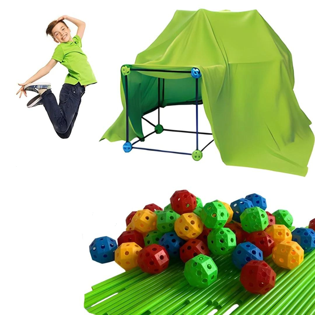 Educatieve Playit bouwset stimuleert creativiteit bij kinderen; MALORIA speeltent bouwpakket voor urenlang speelplezier.
