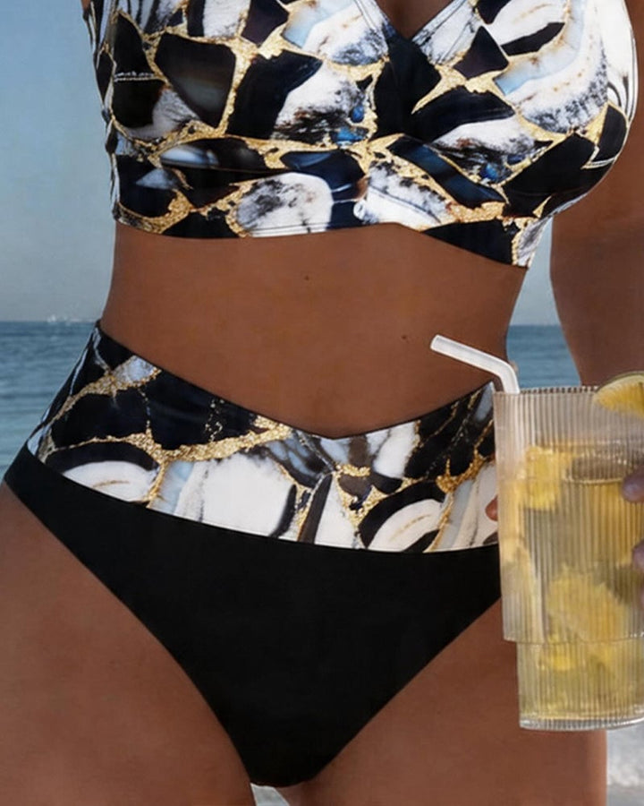 Blauwe dames zwemkleding, sexy bikini met hoge taille, flatterend voor elk figuur.