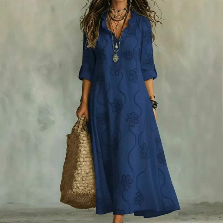 Elegante kaftanjurk CJ26 voor dames, met levendige bloemenprint en trendy 3/4 mouwen. Ideale strand- of vakantiejurk.