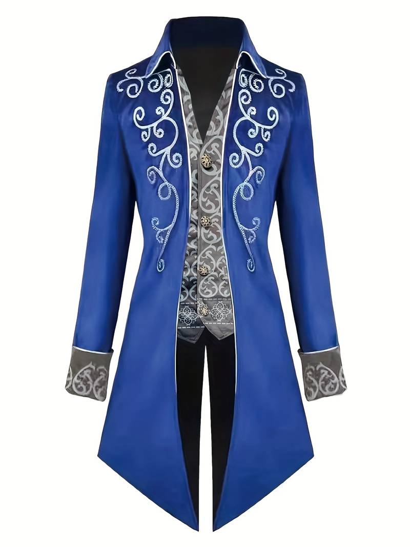 Heren steampunk kostuumjas, donkergekleurd, met opvallende revers, voor een unieke mode-uitstraling.