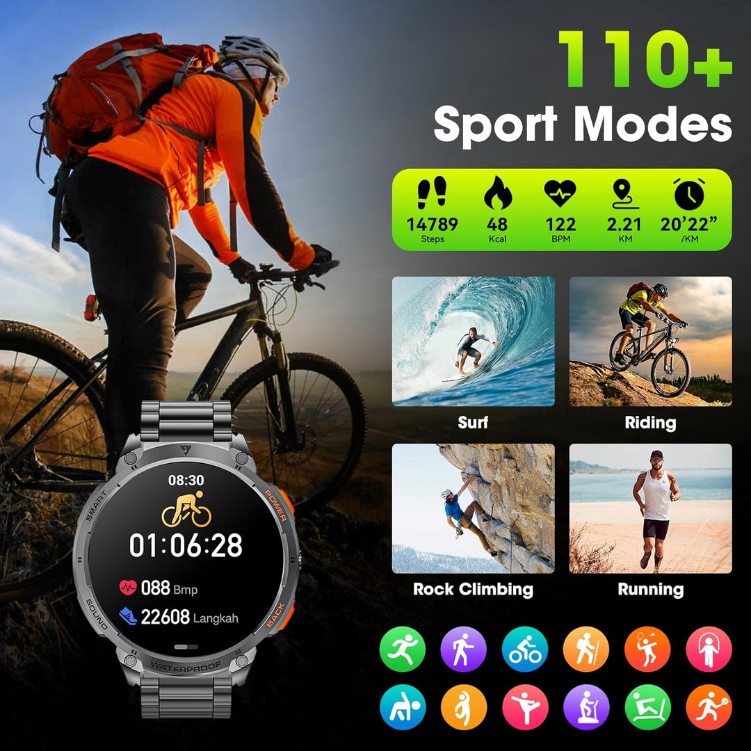Schokbestendige militaire smartwatch heren, gebouwd voor extreme omstandigheden en actieve levensstijl.