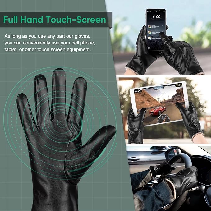 Thermo comfort herenhandschoenen Mason van PU-leer, warm en stijlvol, met touchscreen functionaliteit.