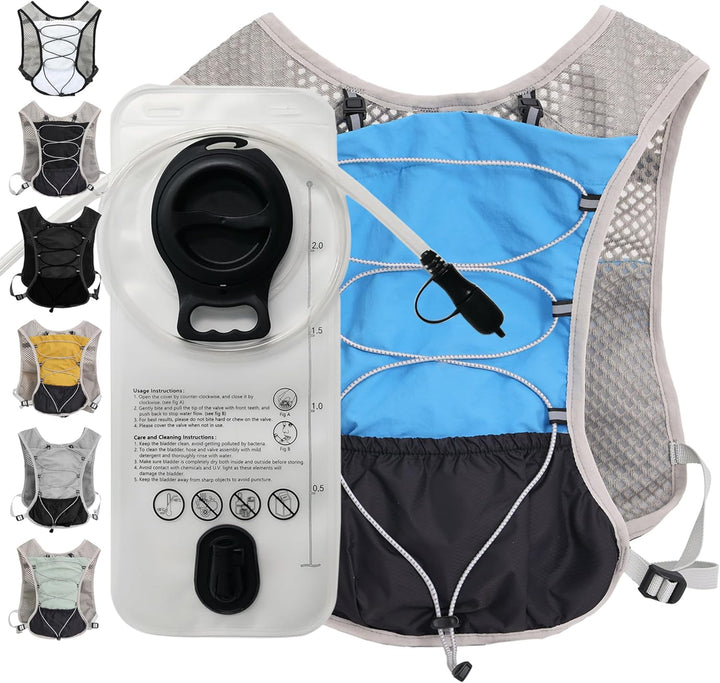 Dravien hardloopvest, zwart, met 2 liter waterreservoir, voor optimale zichtbaarheid en hydratatie.