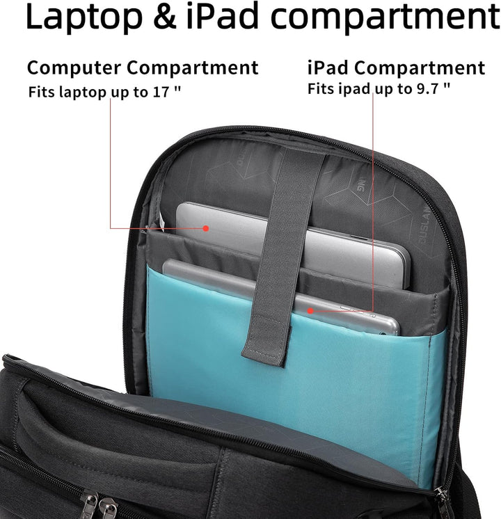 Georganiseerde unisex reisrugzak, waterbestendig en met USB-poort, ideaal voor studie en werk.