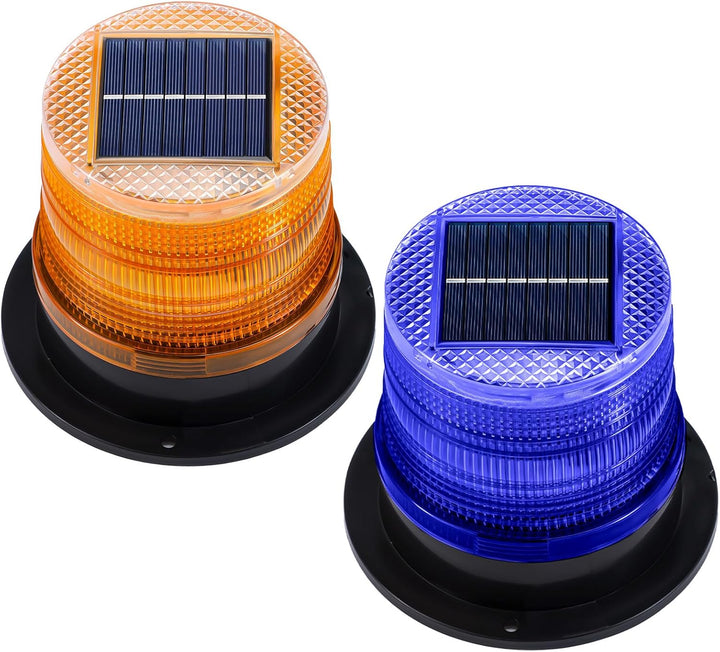 Zonne-energie amber & blauwe magnetische LED waarschuwingslampen set voor veiligheid en noodsituaties.