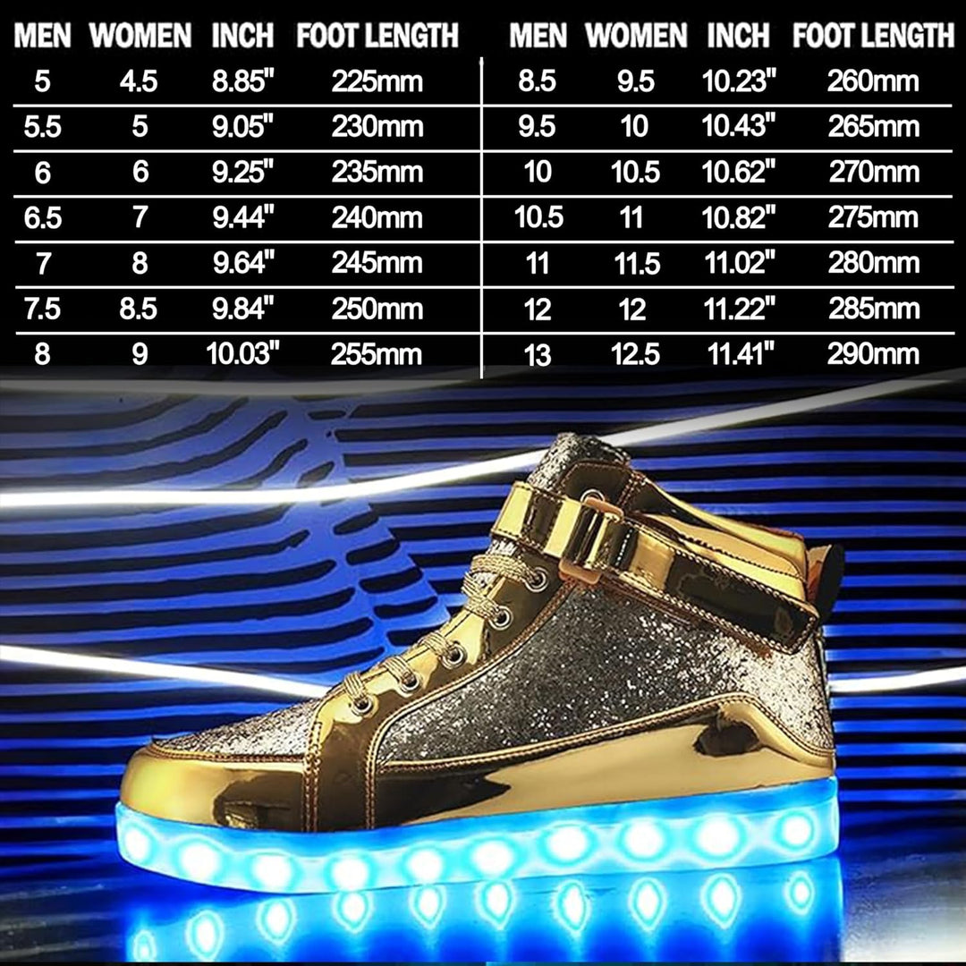 Trendy LumaBoost LED schoenen, unisex, oplaadbaar en met verschillende lichtkleuren.