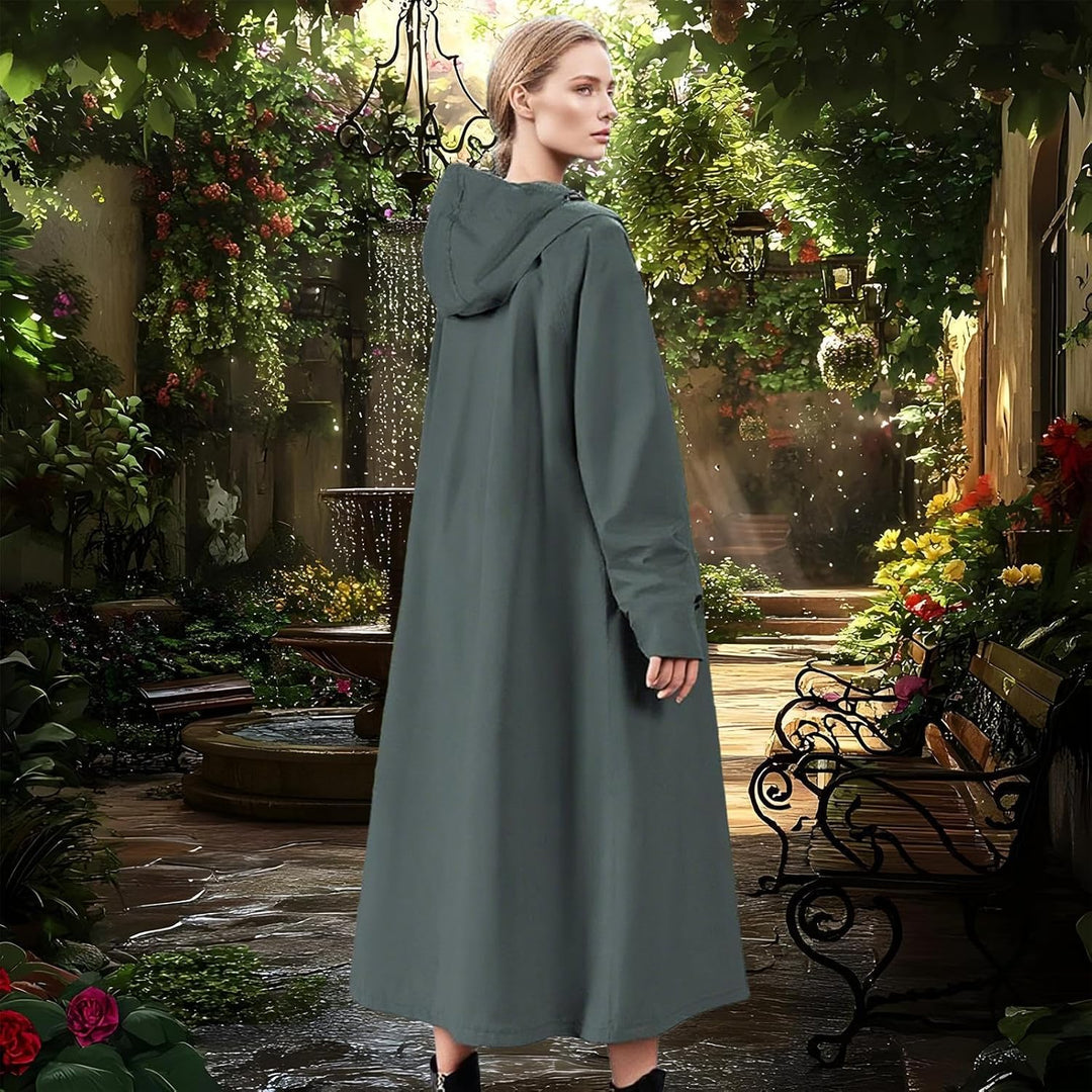 Veridra lange regenjas, unisex, waterdicht voor wandelen, reizen en forenzen in regenachtig weer.