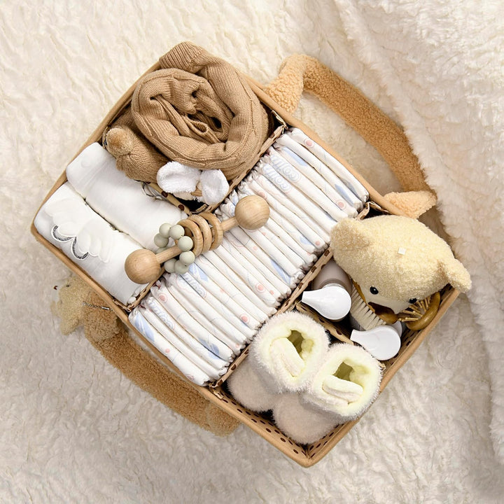 Groene sherpa organizer voor kinderkamer, pluche opbergmand voor babyspullen.