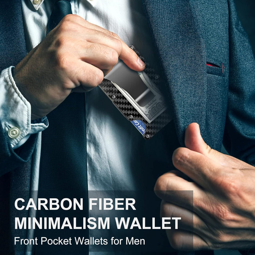 Zeer compacte herenportemonnee van echt carbon fiber met RFID-bescherming en geldclip.