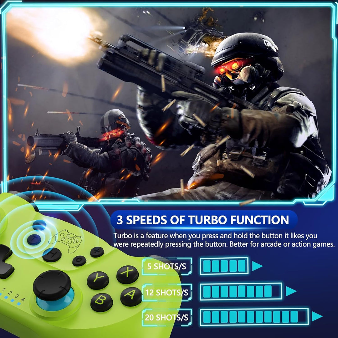 Olijfgroene draadloze Switch controller, Nexora Hall Effect joysticks en bewegingscontrole.