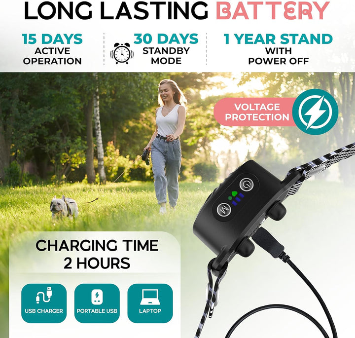Detail van de diervriendelijke anti-blaf module, onderdeel van de trainingshalsband voor kleine honden.
