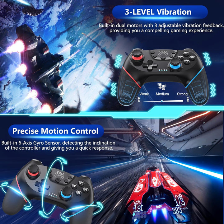 Draadloze gaming controller met Hall Effect joysticks, turbo en lange batterijduur. Nexora merk.