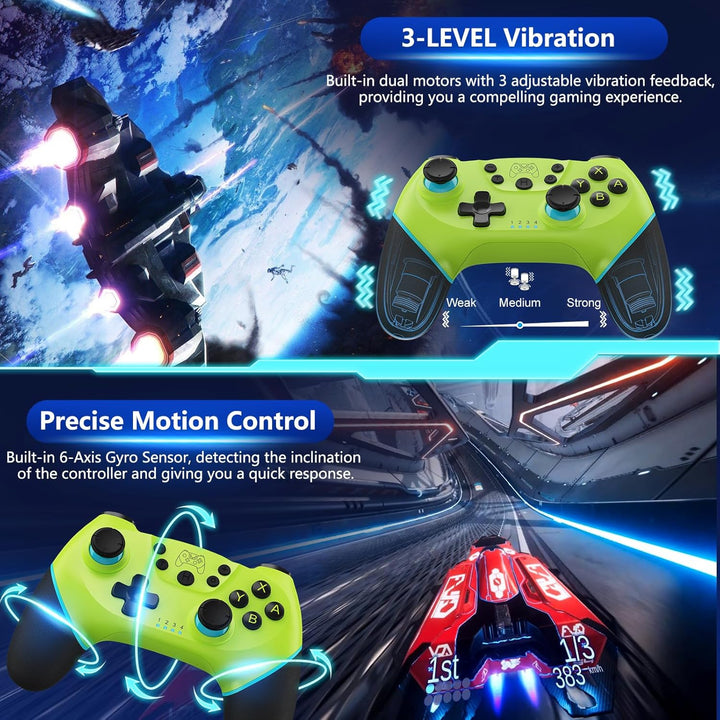 Draadloze PC controller met Hall Effect joysticks, turbo en trilfunctie voor optimale game-ervaring.
