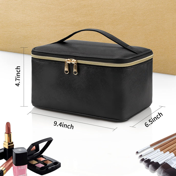 Reisvriendelijke make-up tas, ontworpen om al je cosmetica veilig te bewaren.
