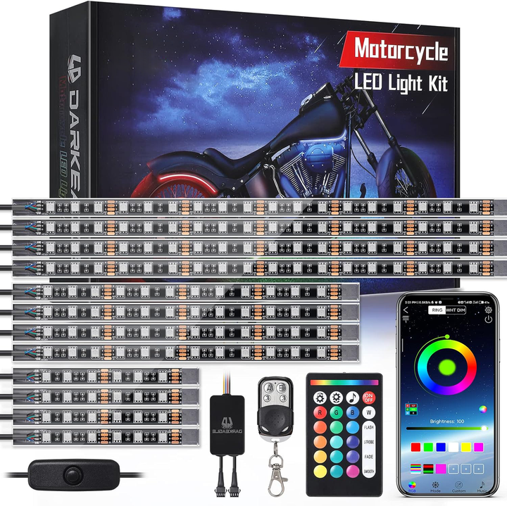 12-delige SANDSBERGORIGINALS motor LED lichtkit met dynamisch rem- en knipperlicht voor optimale zichtbaarheid.
