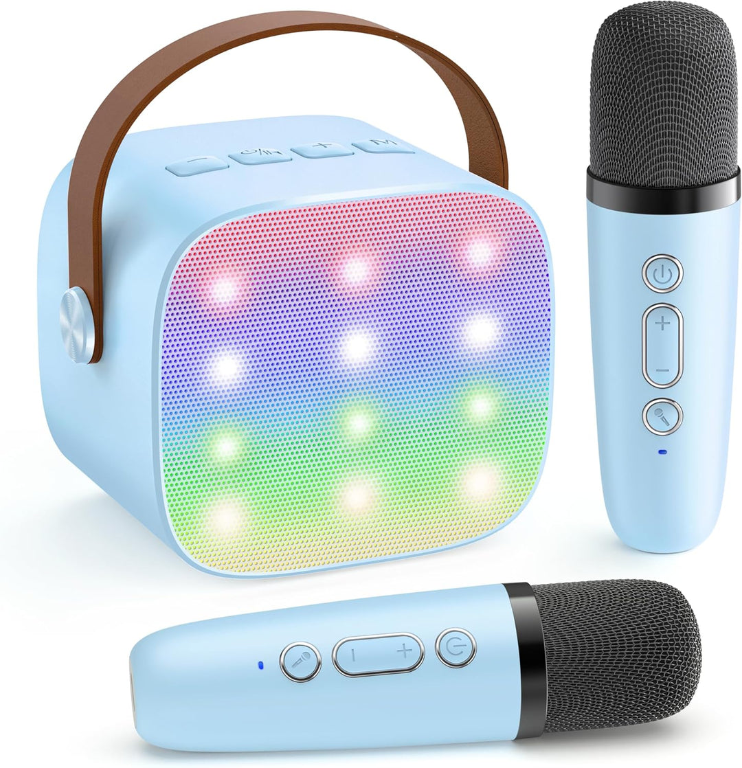 Veelzijdige draagbare karaoke machine; Bluetooth speaker, 2 draadloze mics, voor elk feest.