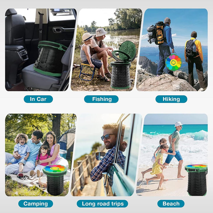 CampMate draagbaar toilet voor buiten, opvouwbaar en verstelbaar, handig voor kampeerders.