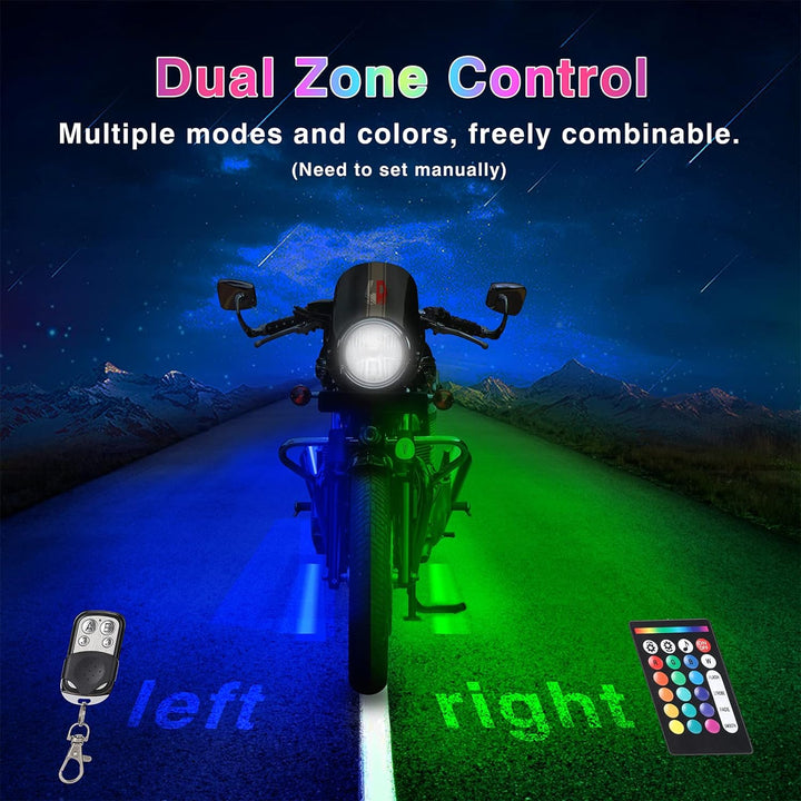 Motor LED lichtkit met 12 dynamische RGB lampen, app bediening, waterdicht, voor custom motorfiets tuning.
