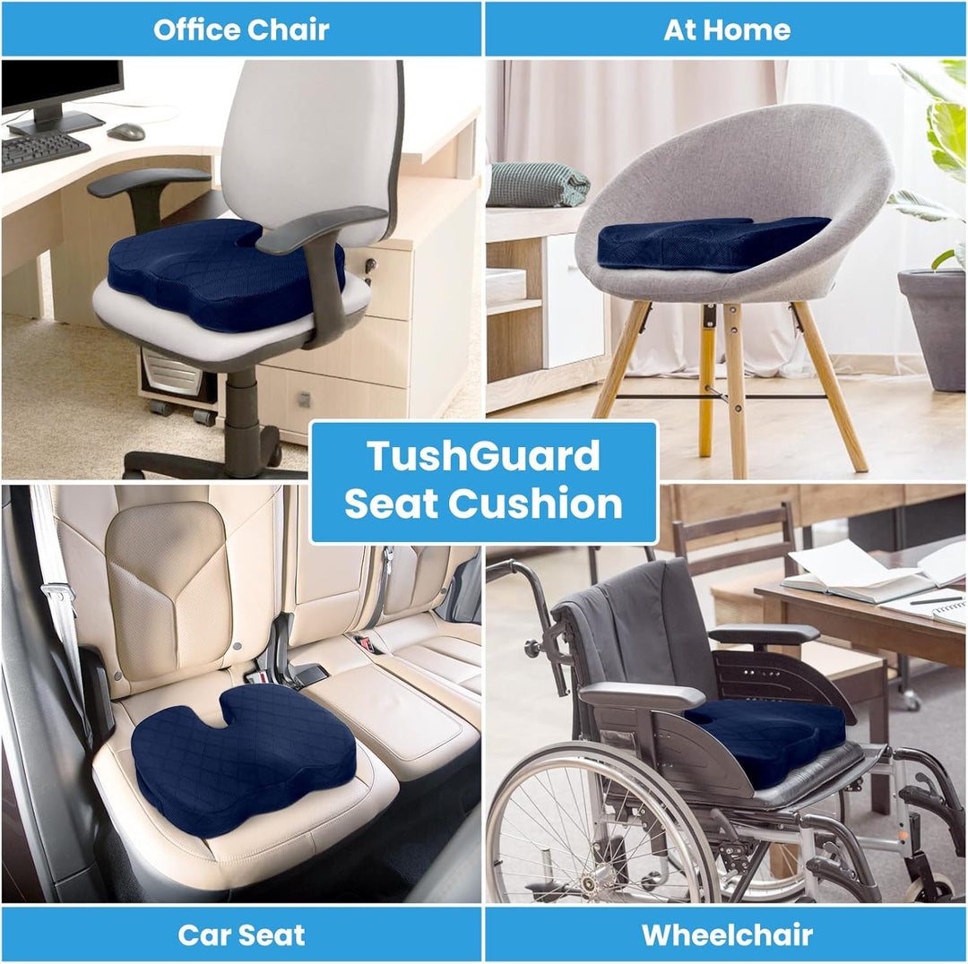 Hoogwaardig memory foam zitkussen. Biedt superieur zitcomfort in auto en kantooromgeving.