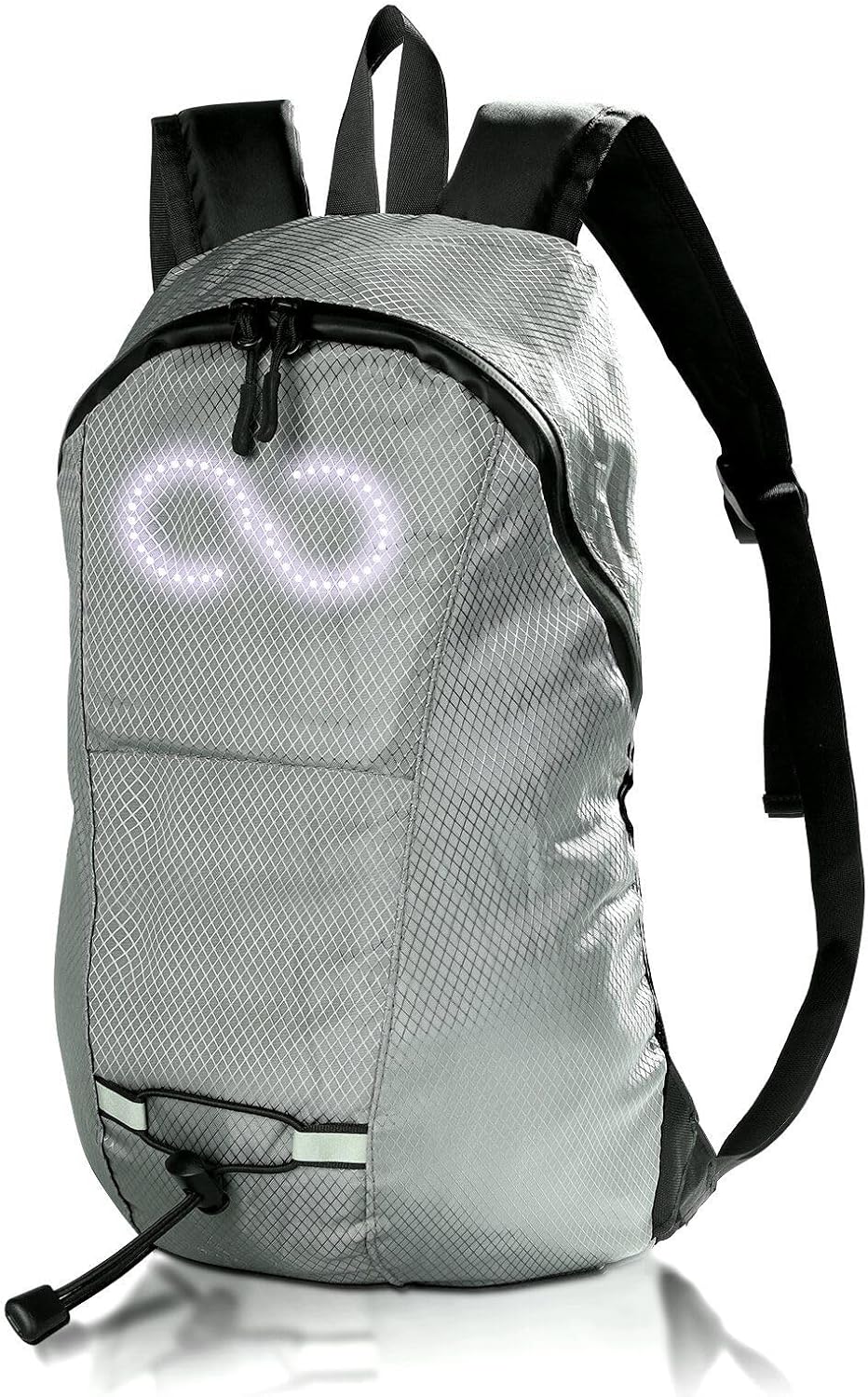 Unisex LED reisrugzak, waterdicht, toont dynamisch lichtpatroon op rug. Perfect voor veilige avondtochten.