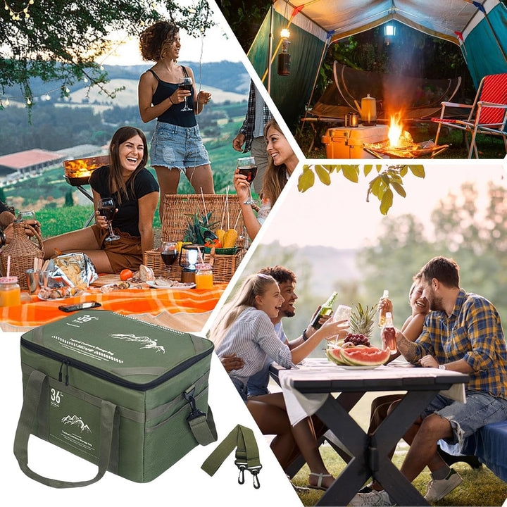 Sterke Tarvos duffeltas getoond in een kampeeromgeving, klaar voor elk outdoor avontuur.