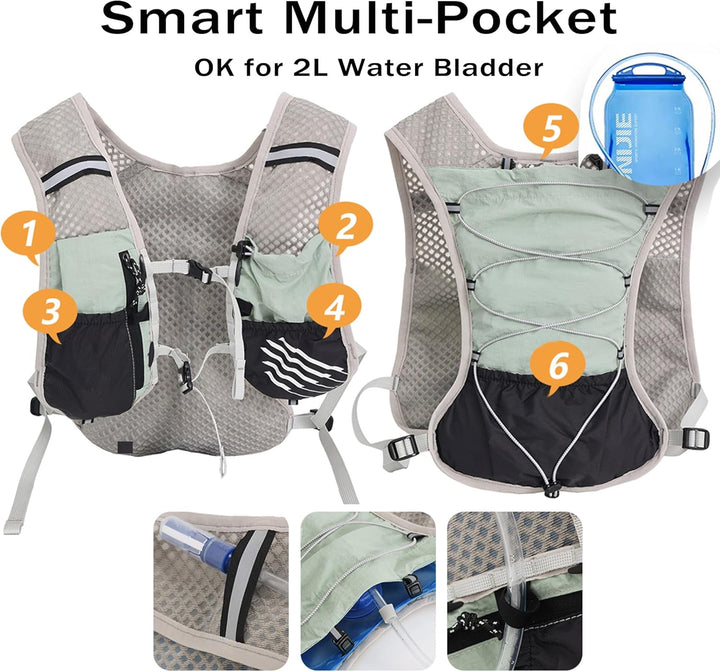 Ultralicht unisex hydratatievest met 2L waterreservoir voor maximale bewegingsvrijheid.