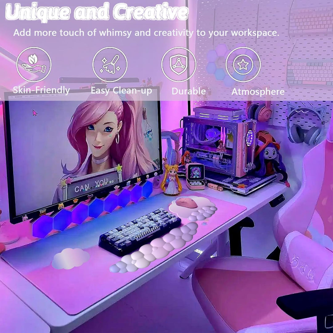 Voor gamers en kantoormedewerkers: ergonomische wolken polssteun set met muismat.