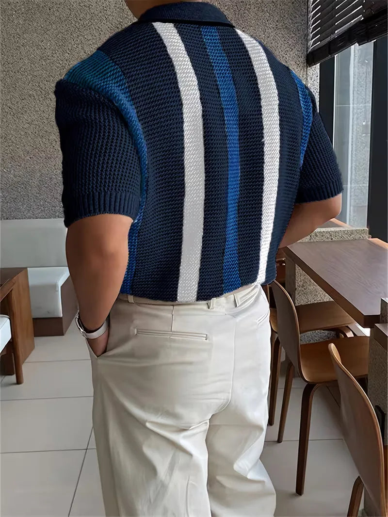 Stijlvolle heren V-hals poloshirt, gebreid, ideaal voor lente/zomer.