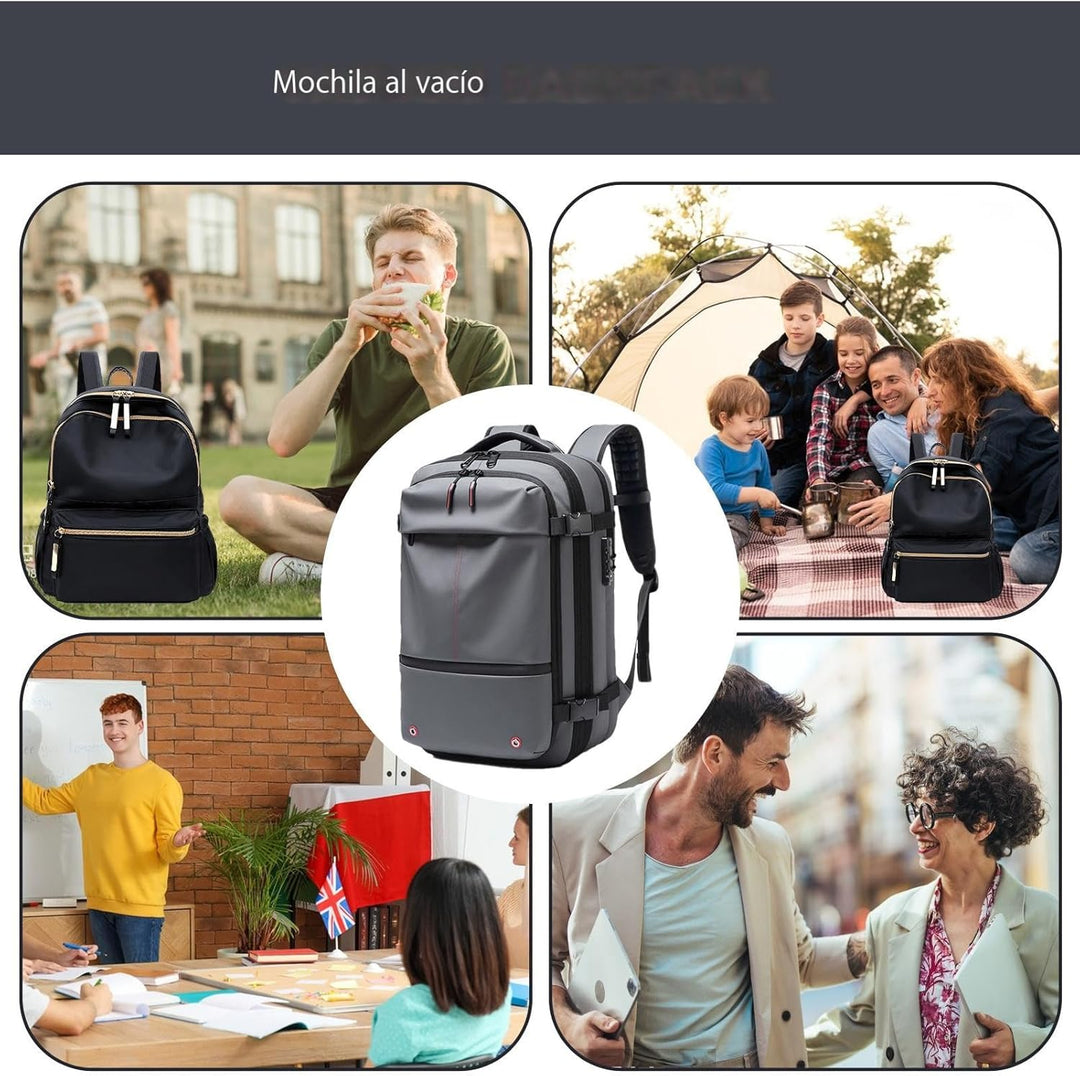 Compacte bagage met vacuüm reisrugzak 60L, waterdicht, unisex, met veilig compartiment voor laptop.