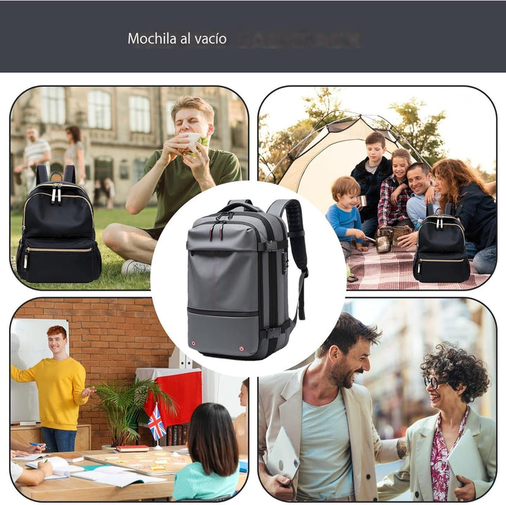 Compacte bagage met vacuüm reisrugzak 60L, waterdicht, unisex, met veilig compartiment voor laptop.