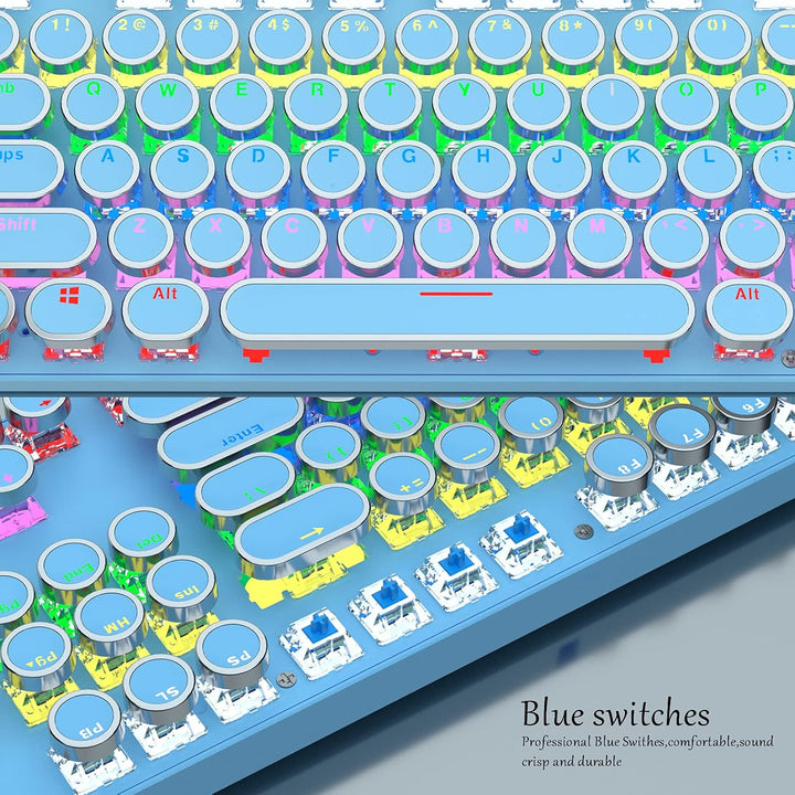 Compact mechanisch 87-toetsen toetsenbord met heldere RGB en tactiele blauwe switches.