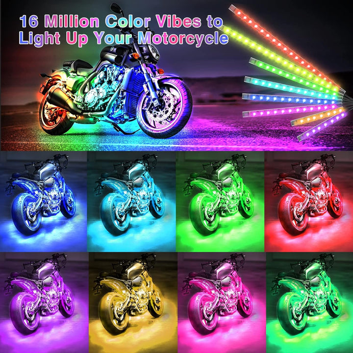 Complete 12-delige LED lichtkit voor motor accessoires, eenvoudig te installeren met helder RGB licht.