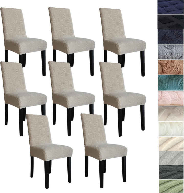 Rekbare hoes set voor eetkamerstoelen, voegt elegantie en bescherming toe.