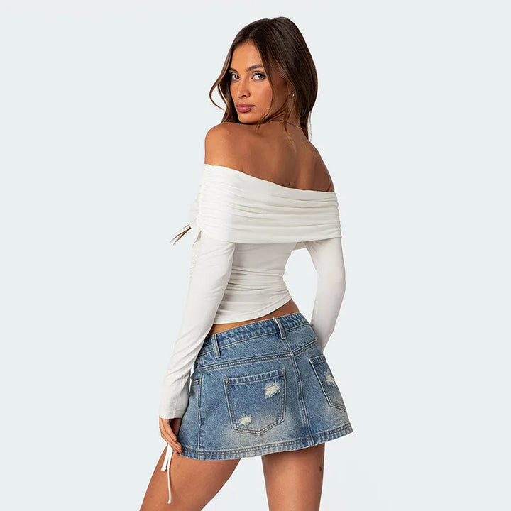 Comfortabele en chique off-shoulder top voor dames met lange mouwen, met een elegante pasvorm voor elke gelegenheid.