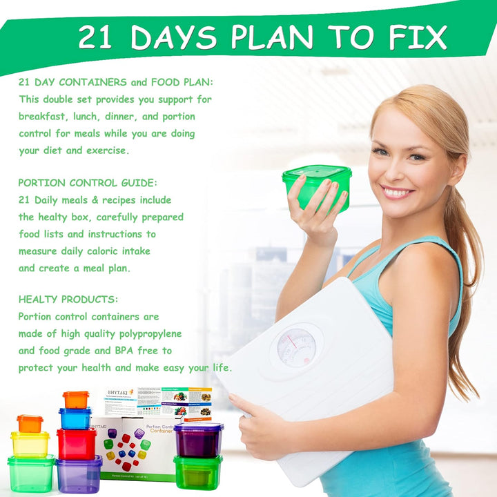 Kleurrijke 21 Day Fix portiecontrole maaltijdboxen, ideaal voor dieet, gewichtsbeheer en gezond voedingsplan.