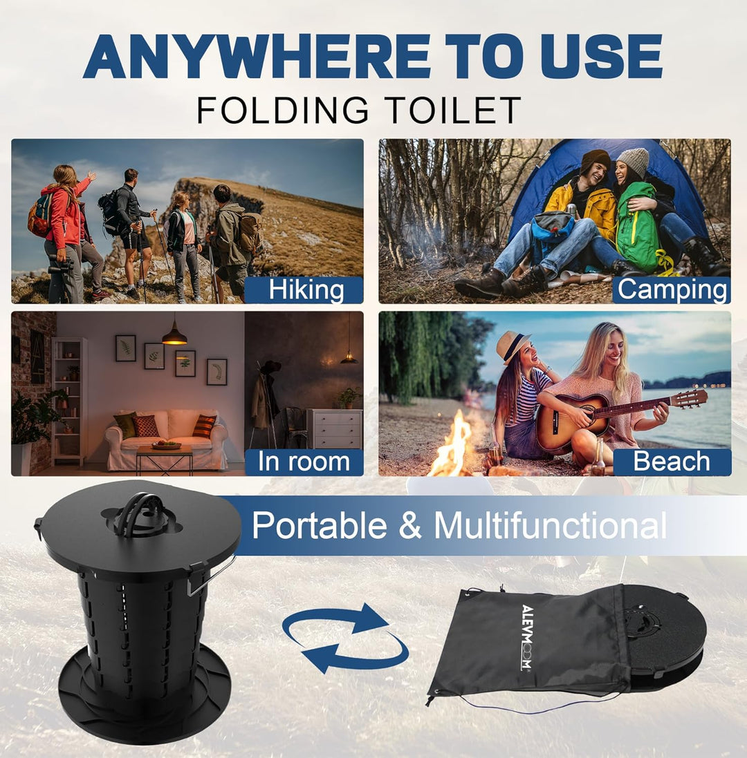 Opvouwbaar CampMate toilet, mobiel en compact, ideaal voor kampeerders en reizigers.