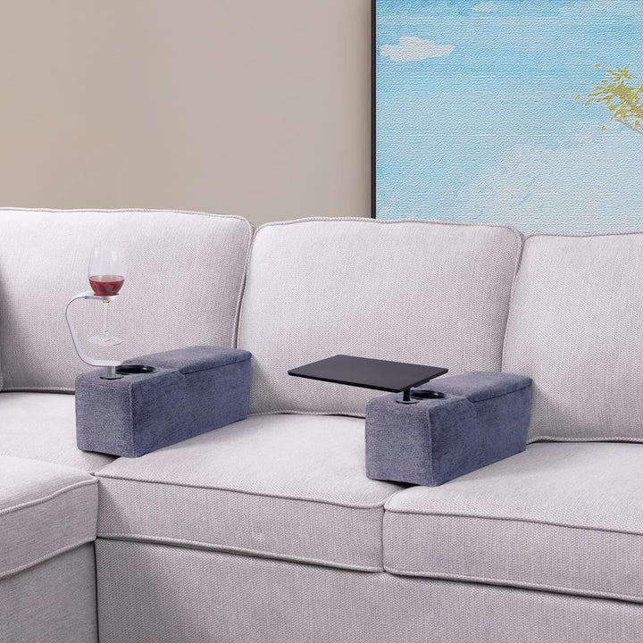 Strakke sofa organizer met draadloos opladen en bekerhouder. Verhoogt thuis gemak en voegt stijl toe aan je bank.