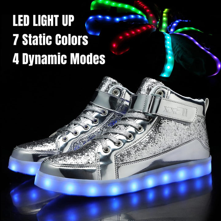 LumaBoost LED schoenen, oplaadbaar en unisex, de perfecte festivalsneaker met sfeerlicht.