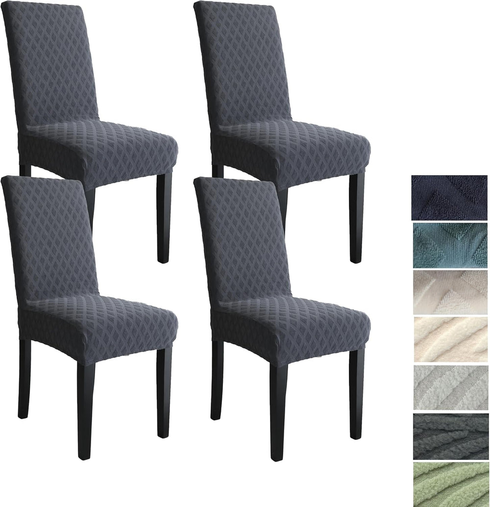 Set van elastische stoelhoezen voor de eetkamer, vernieuwt uw stoelen direct.