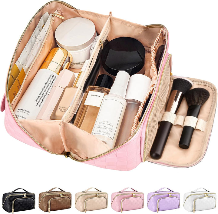 Praktische PU leren make-up organizer tas, waterdicht en ideaal voor reizen.